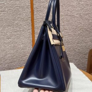 Hermes Birkin 30 Bag Handmade In Box Calfskin Leather Gold Hardware 73 Blue Saphir - Image 18