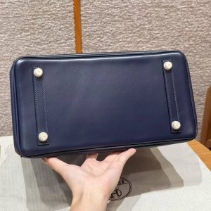 Hermes Birkin 30 Bag Handmade In Box Calfskin Leather Gold Hardware 73 Blue Saphir - Image 17