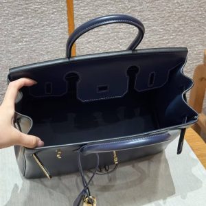 Hermes Birkin 30 Bag Handmade In Box Calfskin Leather Gold Hardware 73 Blue Saphir - Image 16