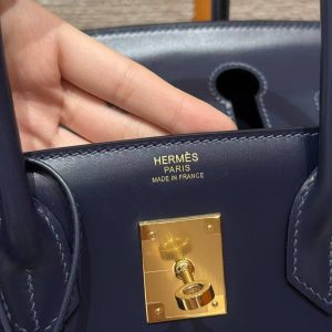 Hermes Birkin 30 Bag Handmade In Box Calfskin Leather Gold Hardware 73 Blue Saphir - Image 15