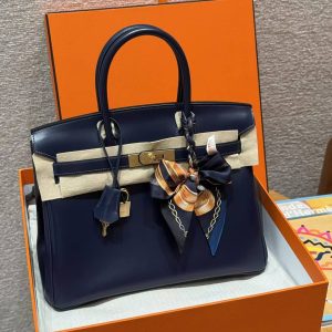 Hermes Birkin 30 Bag Handmade In Box Calfskin Leather Gold Hardware 73 Blue Saphir - Image 11