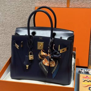 Hermes Birkin 30 Bag Handmade In Box Calfskin Leather Gold Hardware 73 Blue Saphir - Image 10