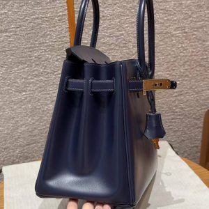 Hermes Birkin 30 Bag Handmade In Box Calfskin Leather Gold Hardware 73 Blue Saphir - Image 8
