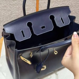 Hermes Birkin 30 Bag Handmade In Box Calfskin Leather Gold Hardware 73 Blue Saphir - Image 7