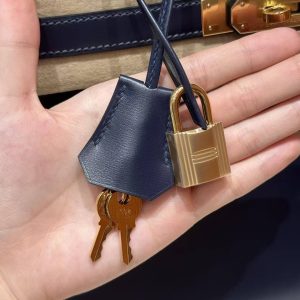 Hermes Birkin 30 Bag Handmade In Box Calfskin Leather Gold Hardware 73 Blue Saphir - Image 5