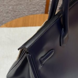Hermes Birkin 30 Bag Handmade In Box Calfskin Leather Gold Hardware 73 Blue Saphir - Image 3