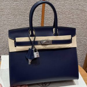 Hermes Birkin 30 Bag Handmade In Box Calfskin Leather Silver Hardware 73 Blue Saphir