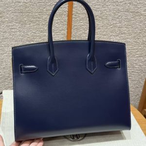 Alternative view of Hermes Birkin 30 Bag Handmade In Box Calfskin Leather Silver Hardware 73 Blue Saphir