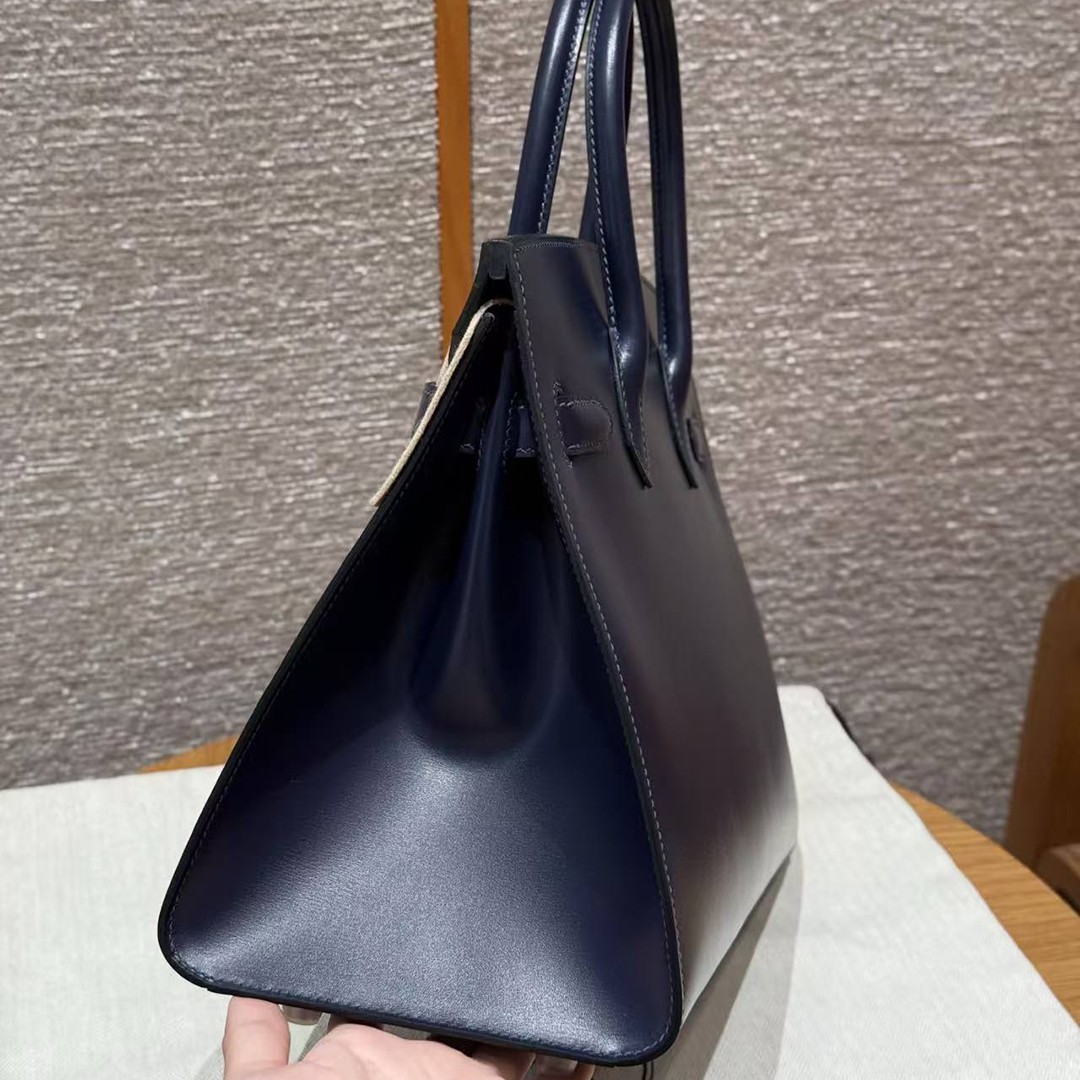 Hermes Birkin 30 Bag Handmade In Box Calfskin Leather Silver Hardware 73 Blue Saphir - Image 18