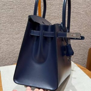 Hermes Birkin 30 Bag Handmade In Box Calfskin Leather Silver Hardware 73 Blue Saphir - Image 17