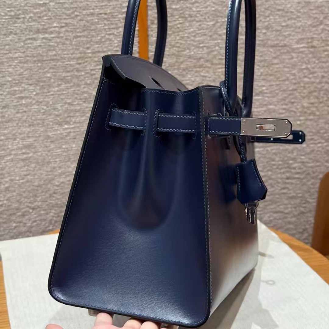Hermes Birkin 30 Bag Handmade In Box Calfskin Leather Silver Hardware 73 Blue Saphir - Image 17