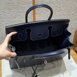 Hermes Birkin 30 Bag Handmade In Box Calfskin Leather Silver Hardware 73 Blue Saphir - Image 15