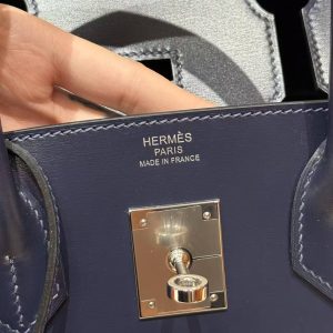 Hermes Birkin 30 Bag Handmade In Box Calfskin Leather Silver Hardware 73 Blue Saphir - Image 14