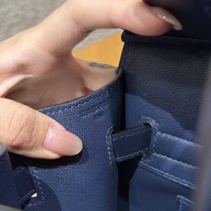 Hermes Birkin 30 Bag Handmade In Box Calfskin Leather Silver Hardware 73 Blue Saphir - Image 12