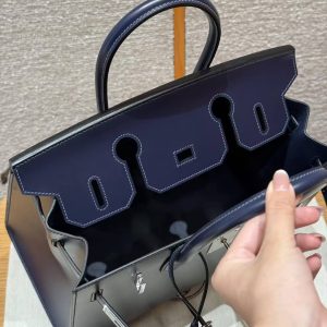 Hermes Birkin 30 Bag Handmade In Box Calfskin Leather Silver Hardware 73 Blue Saphir - Image 11