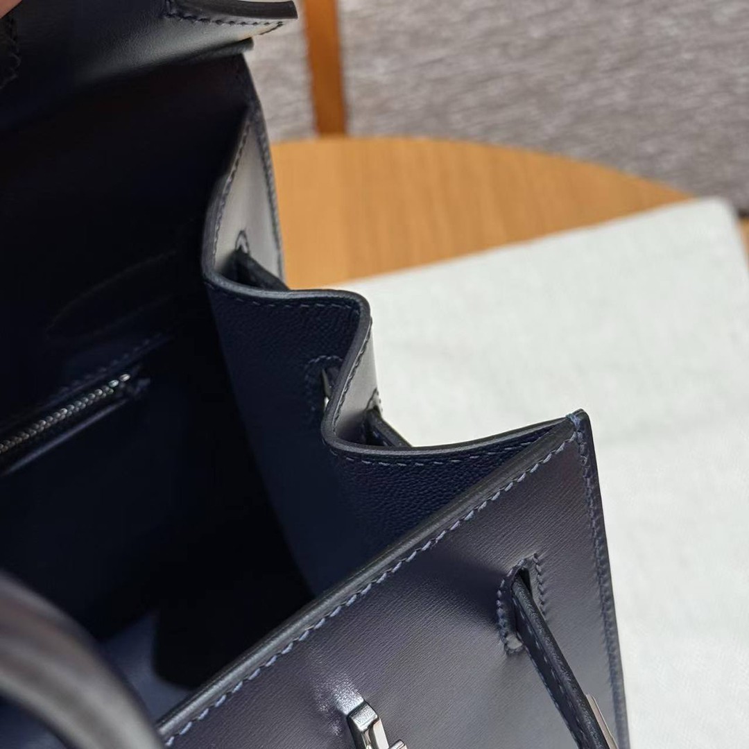 Hermes Birkin 30 Bag Handmade In Box Calfskin Leather Silver Hardware 73 Blue Saphir - Image 8