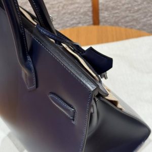 Hermes Birkin 30 Bag Handmade In Box Calfskin Leather Silver Hardware 73 Blue Saphir - Image 6