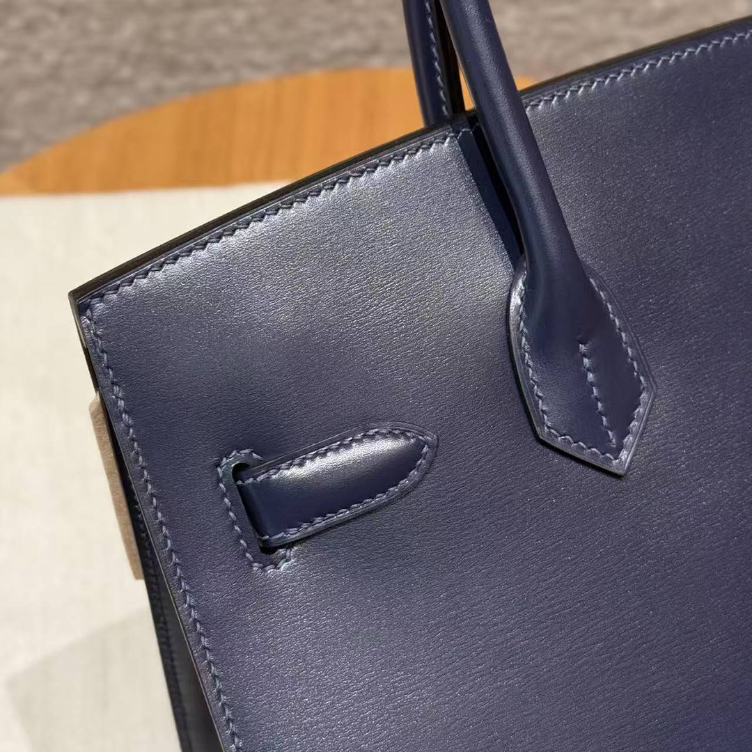 Hermes Birkin 30 Bag Handmade In Box Calfskin Leather Silver Hardware 73 Blue Saphir - Image 5