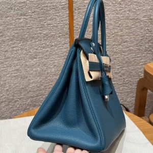 Hermes Birkin 30 Bag Handmade In Togo Calfskin Leather Silver Hardware 7c Cobalt - Image 20