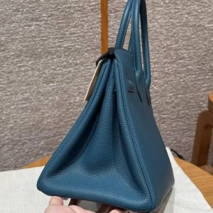 Hermes Birkin 30 Bag Handmade In Togo Calfskin Leather Silver Hardware 7c Cobalt - Image 19