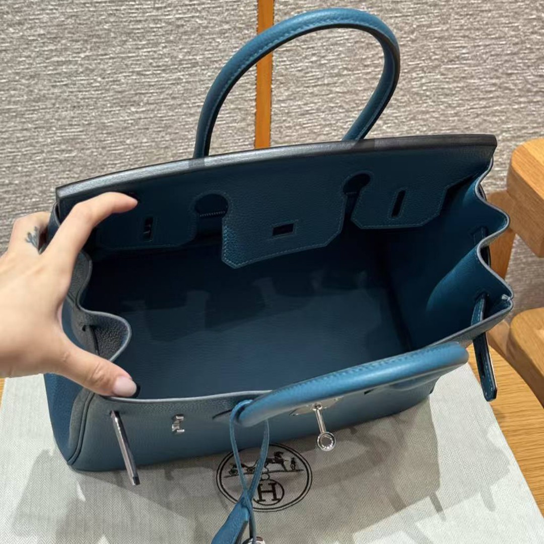 Hermes Birkin 30 Bag Handmade In Togo Calfskin Leather Silver Hardware 7c Cobalt - Image 18