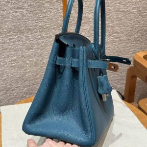 Hermes Birkin 30 Bag Handmade In Togo Calfskin Leather Silver Hardware 7c Cobalt - Image 17