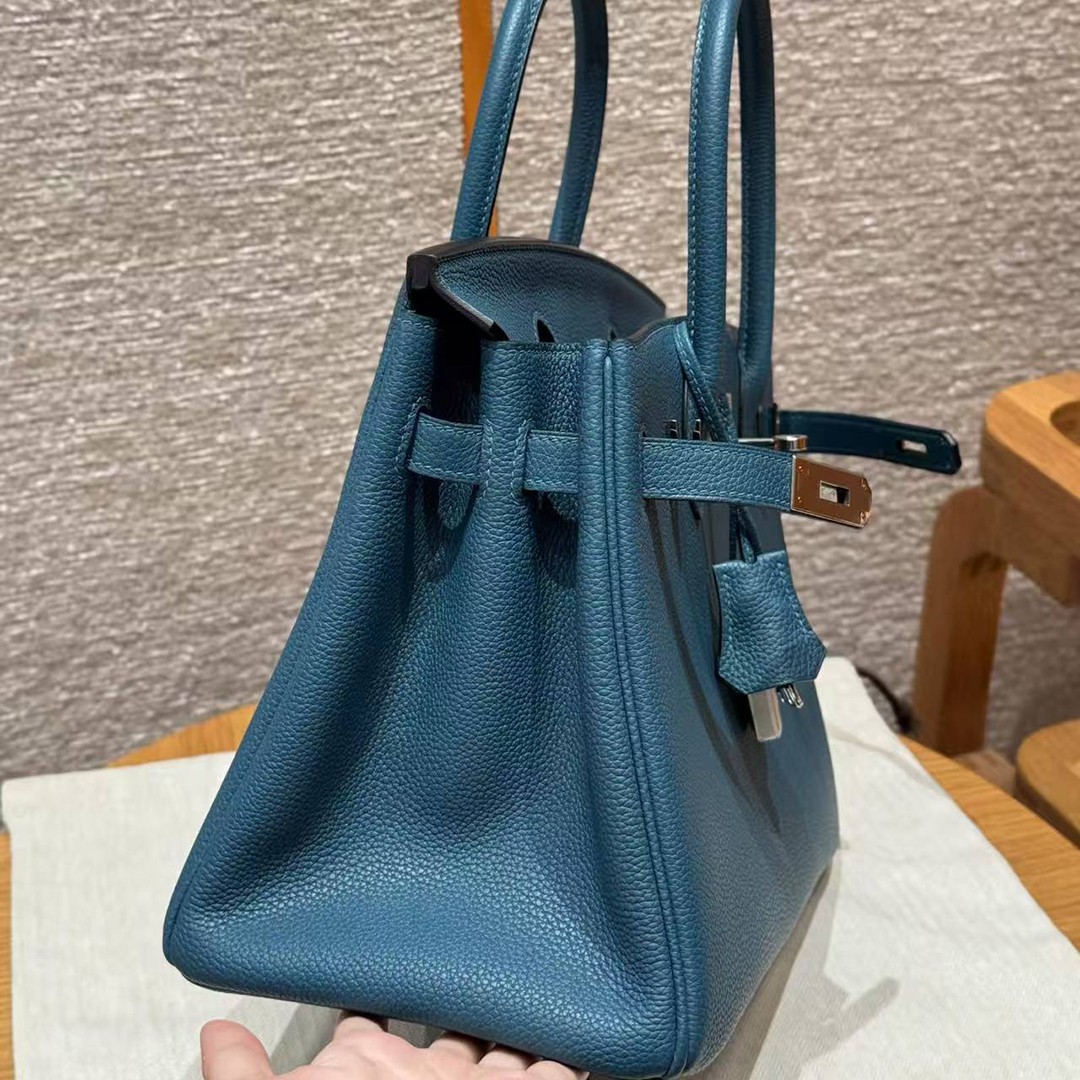 Hermes Birkin 30 Bag Handmade In Togo Calfskin Leather Silver Hardware 7c Cobalt - Image 17
