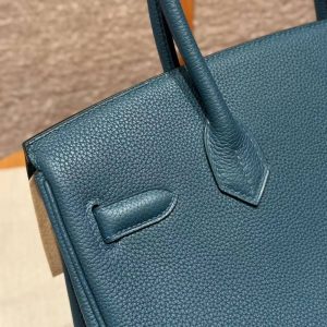 Hermes Birkin 30 Bag Handmade In Togo Calfskin Leather Silver Hardware 7c Cobalt - Image 16