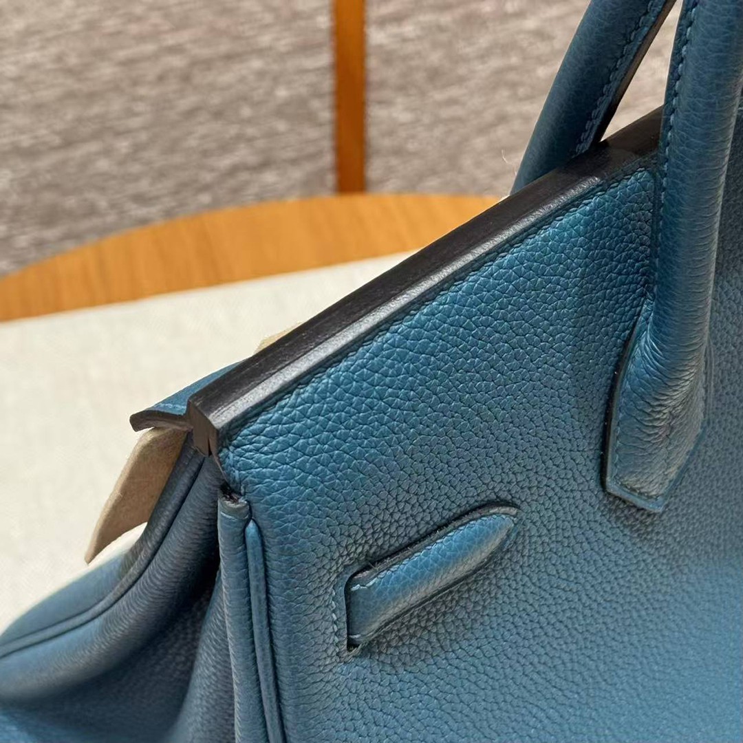 Hermes Birkin 30 Bag Handmade In Togo Calfskin Leather Silver Hardware 7c Cobalt - Image 14