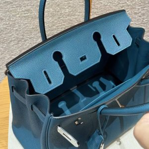 Hermes Birkin 30 Bag Handmade In Togo Calfskin Leather Silver Hardware 7c Cobalt - Image 9