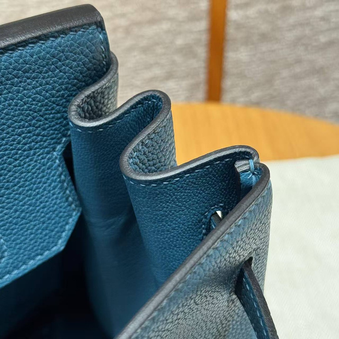 Hermes Birkin 30 Bag Handmade In Togo Calfskin Leather Silver Hardware 7c Cobalt - Image 8