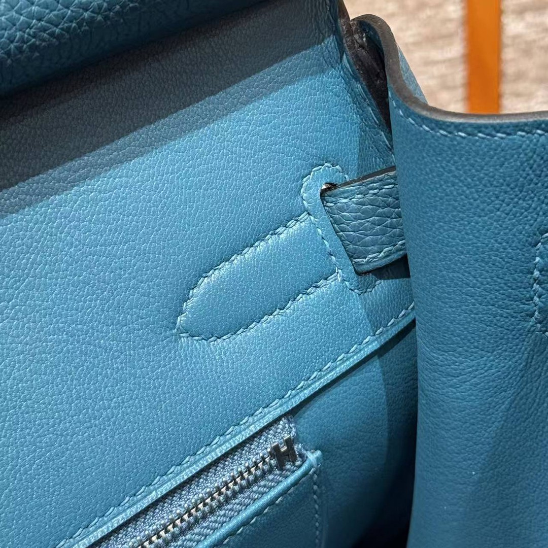 Hermes Birkin 30 Bag Handmade In Togo Calfskin Leather Silver Hardware 7c Cobalt - Image 6
