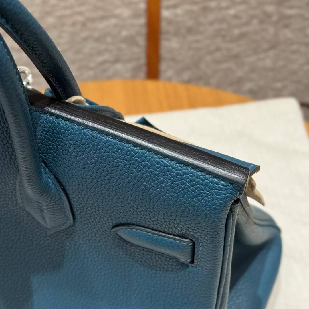 Hermes Birkin 30 Bag Handmade In Togo Calfskin Leather Silver Hardware 7c Cobalt - Image 5