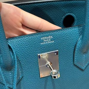 Hermes Birkin 30 Bag Handmade In Togo Calfskin Leather Silver Hardware 7c Cobalt - Image 4