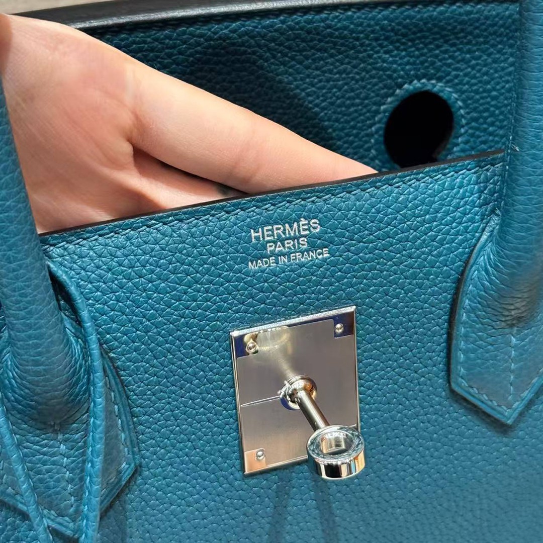 Hermes Birkin 30 Bag Handmade In Togo Calfskin Leather Silver Hardware 7c Cobalt - Image 4