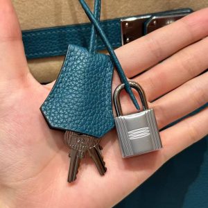 Hermes Birkin 30 Bag Handmade In Togo Calfskin Leather Silver Hardware 7c Cobalt - Image 3