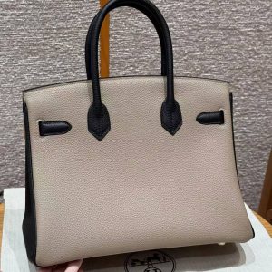 Alternative view of Hermes Birkin 30 Bag Handmade In Togo Calfskin Leather Gold Hardware 81 Gris Tourterelle 89 Noir