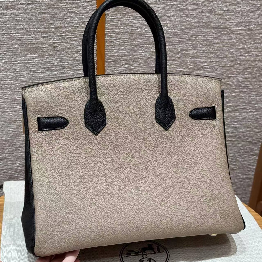 Hermes Birkin 30 Bag Handmade In Togo Calfskin Leather Gold Hardware 81 Gris Tourterelle 89 Noir - Image 2
