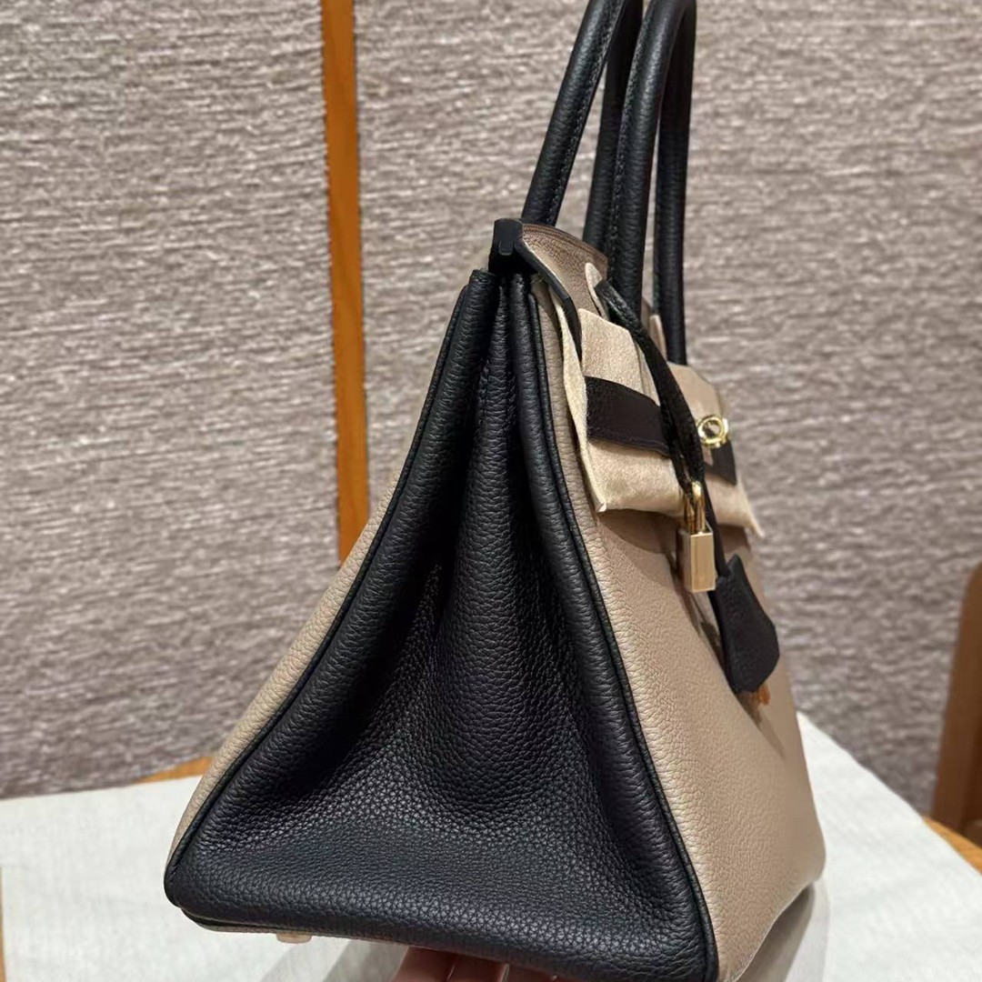 Hermes Birkin 30 Bag Handmade In Togo Calfskin Leather Gold Hardware 81 Gris Tourterelle 89 Noir - Image 18