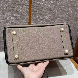 Hermes Birkin 30 Bag Handmade In Togo Calfskin Leather Gold Hardware 81 Gris Tourterelle 89 Noir - Image 16