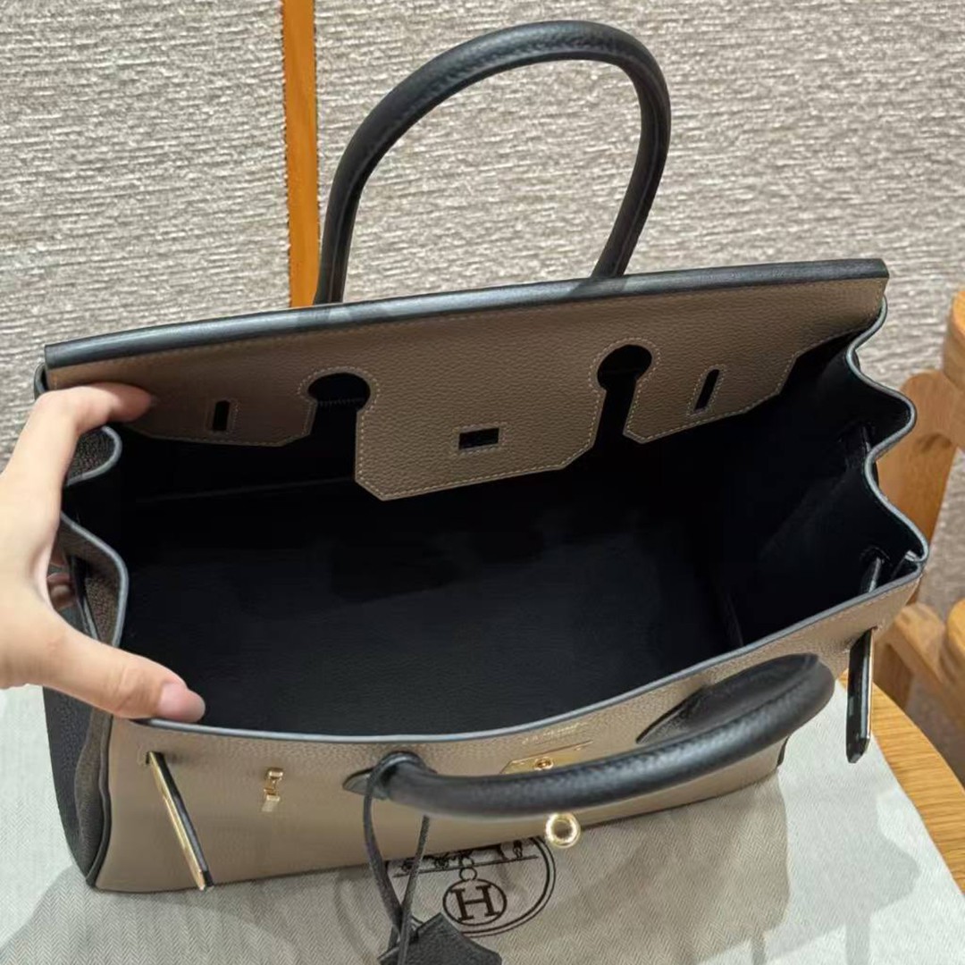 Hermes Birkin 30 Bag Handmade In Togo Calfskin Leather Gold Hardware 81 Gris Tourterelle 89 Noir - Image 15