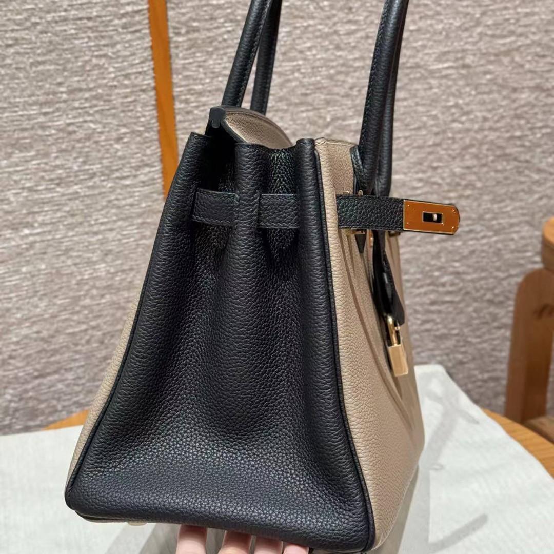 Hermes Birkin 30 Bag Handmade In Togo Calfskin Leather Gold Hardware 81 Gris Tourterelle 89 Noir - Image 11