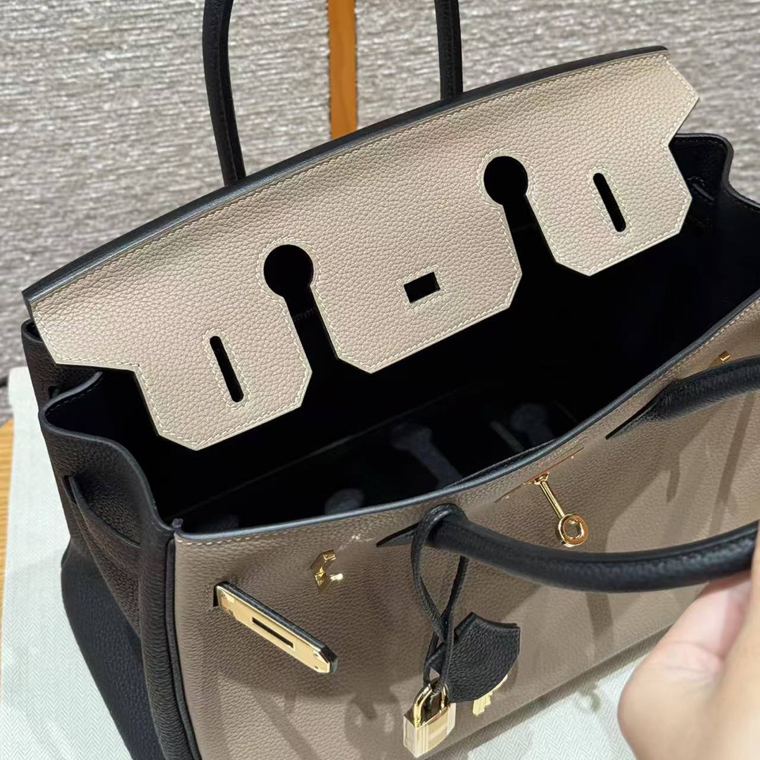 Hermes Birkin 30 Bag Handmade In Togo Calfskin Leather Gold Hardware 81 Gris Tourterelle 89 Noir - Image 10
