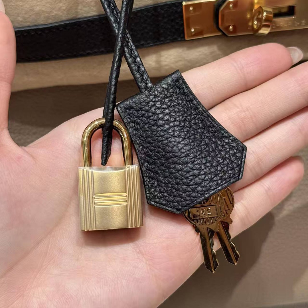 Hermes Birkin 30 Bag Handmade In Togo Calfskin Leather Gold Hardware 81 Gris Tourterelle 89 Noir - Image 8
