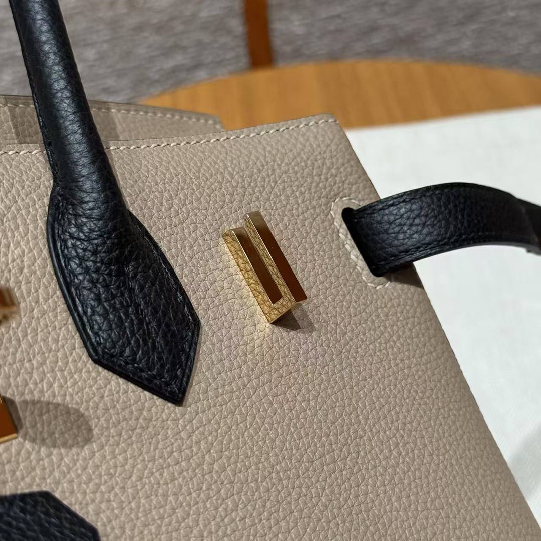 Hermes Birkin 30 Bag Handmade In Togo Calfskin Leather Gold Hardware 81 Gris Tourterelle 89 Noir - Image 6