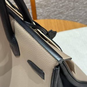 Hermes Birkin 30 Bag Handmade In Togo Calfskin Leather Gold Hardware 81 Gris Tourterelle 89 Noir - Image 4