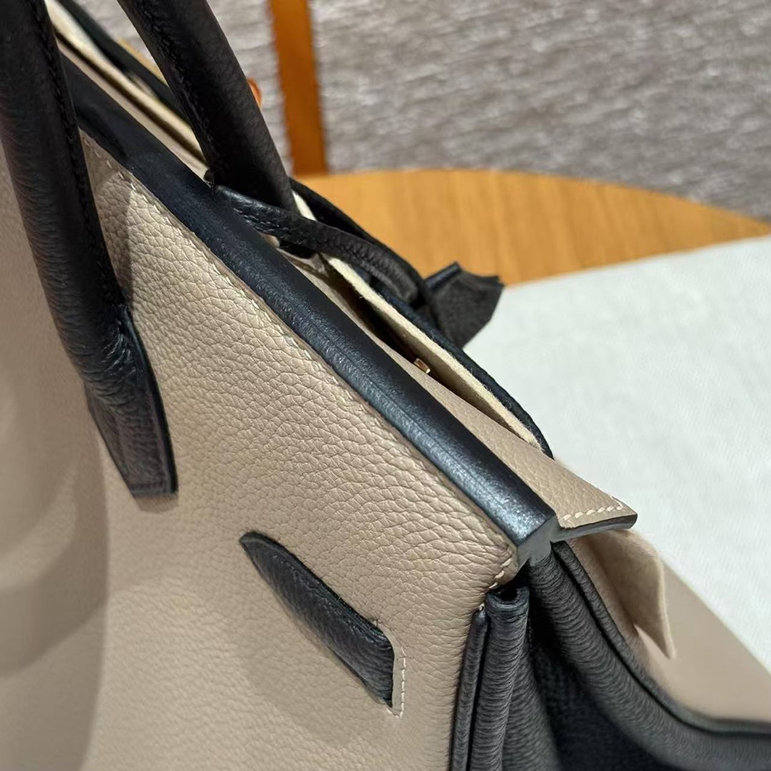 Hermes Birkin 30 Bag Handmade In Togo Calfskin Leather Gold Hardware 81 Gris Tourterelle 89 Noir - Image 4