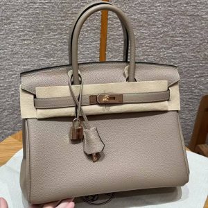 Hermes Birkin 30 Bag Handmade In Togo Calfskin Leather Rose Gold Hardware 81 Gris Tourterelle