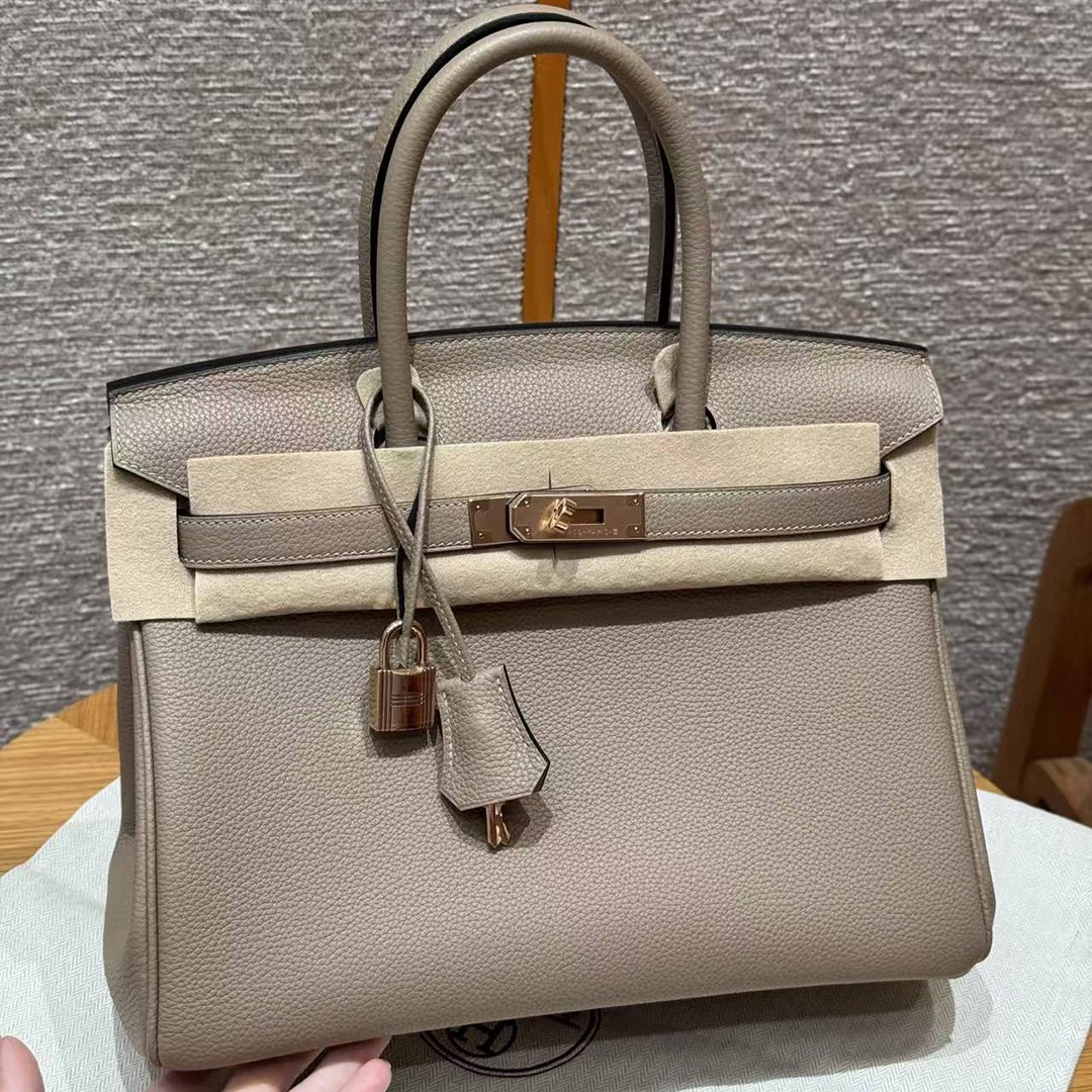 Hermes Birkin 30 Bag Handmade In Togo Calfskin Leather Rose Gold Hardware 81 Gris Tourterelle