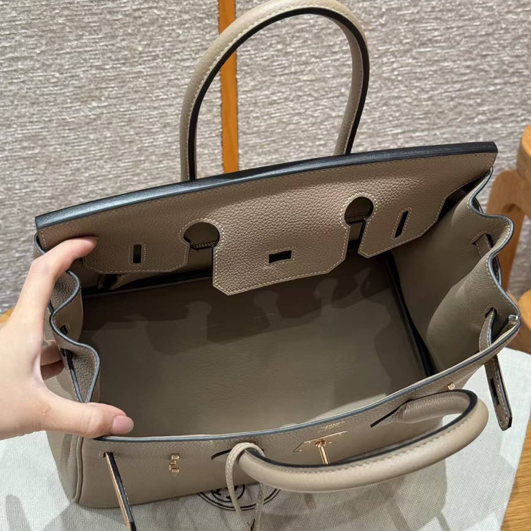 Hermes Birkin 30 Bag Handmade In Togo Calfskin Leather Rose Gold Hardware 81 Gris Tourterelle - Image 12